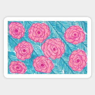 Palm Leaves and Roses Tropical Print Sticker